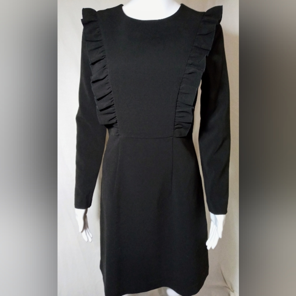 H&M Black L/S Ruffle Front Dress
